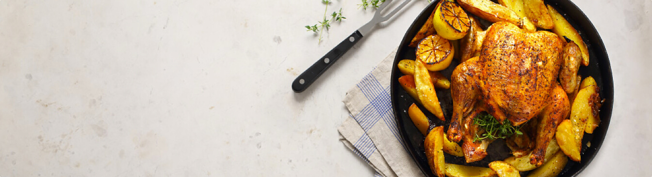 One Pan Lemon Roast Chicken & Potato Wedges